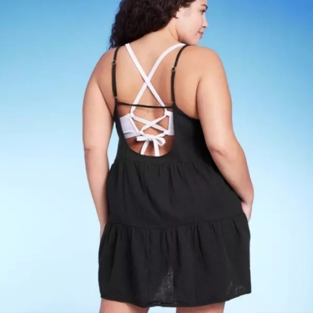 NWT Wild Fable Women's Cotton Tiered Cover Up Mini Dress Black 3X (24-26)
